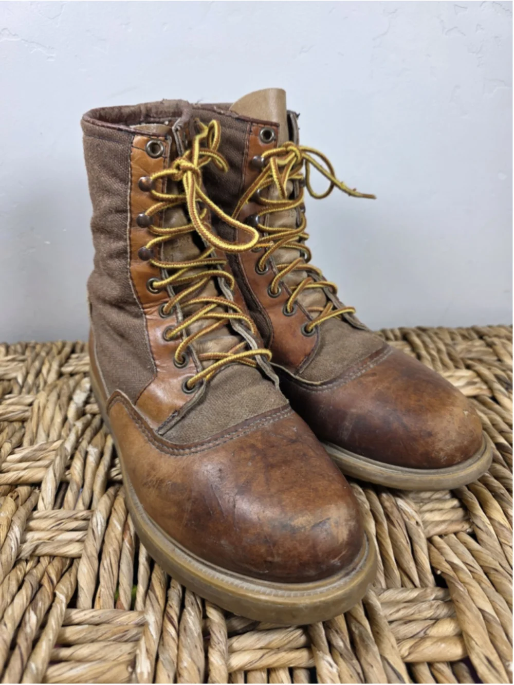 VTG Red Wing 927 Leather Canvas Work Boots Men's Sz 9 E USA Distressed Sole Wear